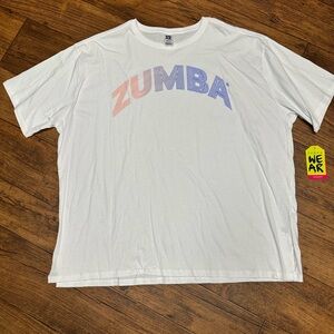 Zumba Fitness White Tee with Red and Blue Graphic